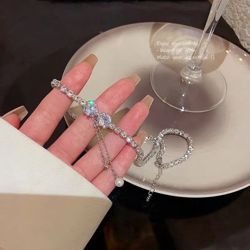 Rhinestone Bow Tassel Drop Choker Collarbone Necklace