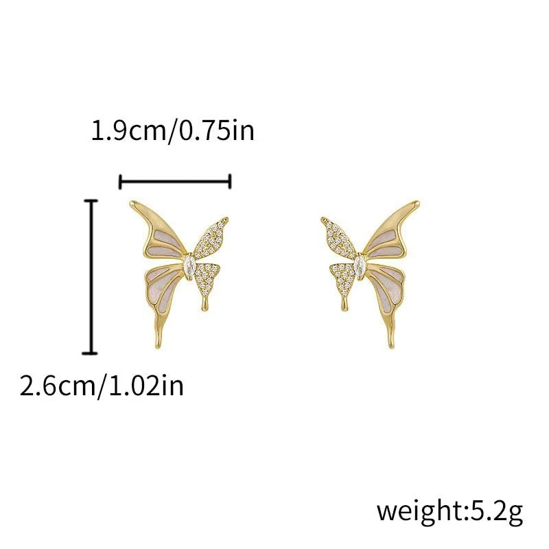 White Enamel & Stone Butterfly Stud Earrings