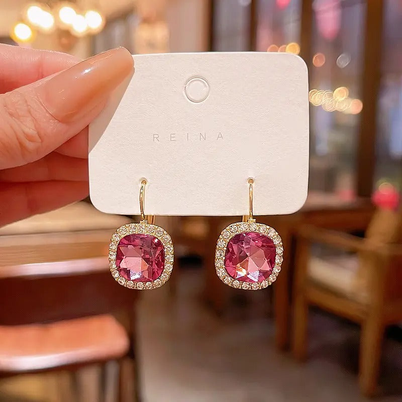 Vintage Square Crystals Drop Earrings