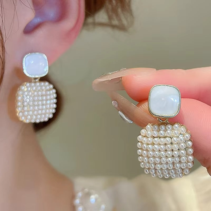 Pearl Square Drop Earrings