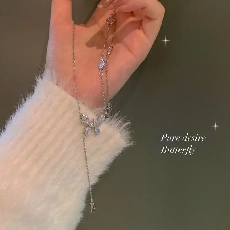 2 Layer Crystal Butterfly Necklace