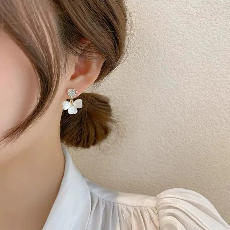 Opal heart clover drop earrings.