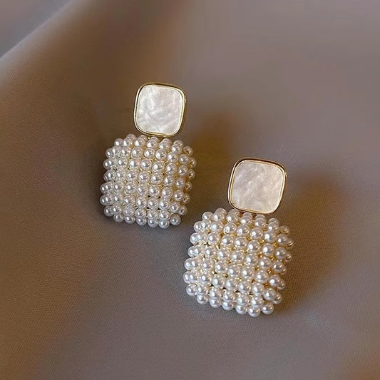Pearl Square Drop Earrings