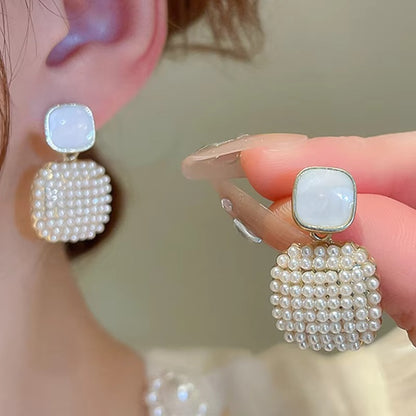 Pearl Square Drop Earrings