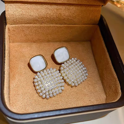 Pearl Square Drop Earrings