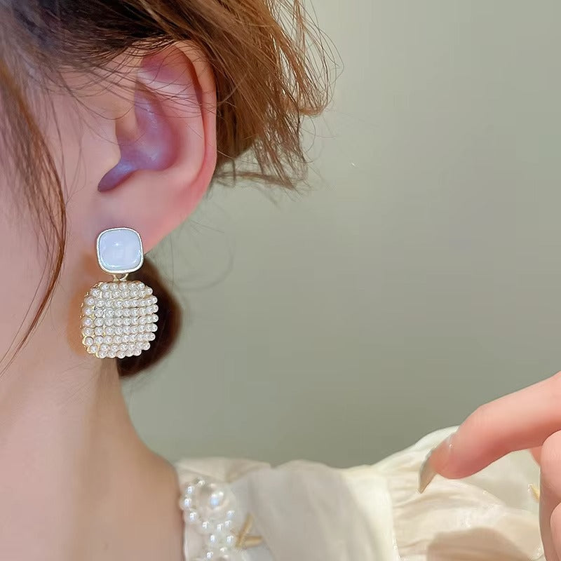 Pearl Square Drop Earrings