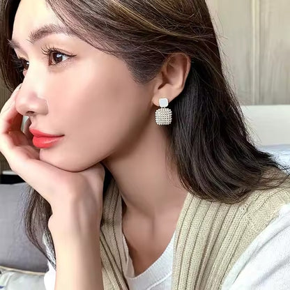 Pearl Square Drop Earrings
