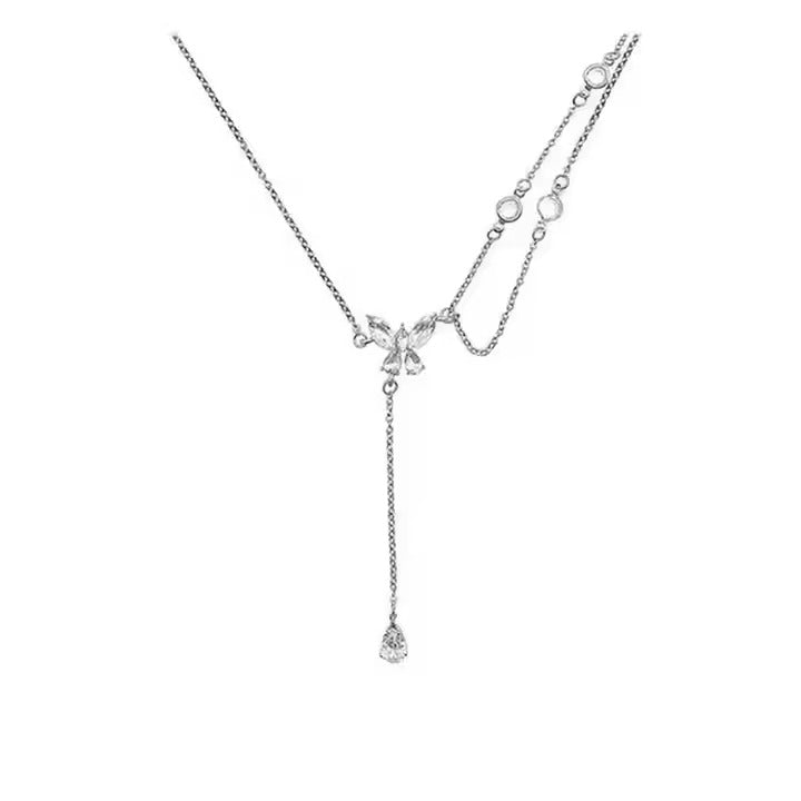2 Layer Crystal Butterfly Necklace