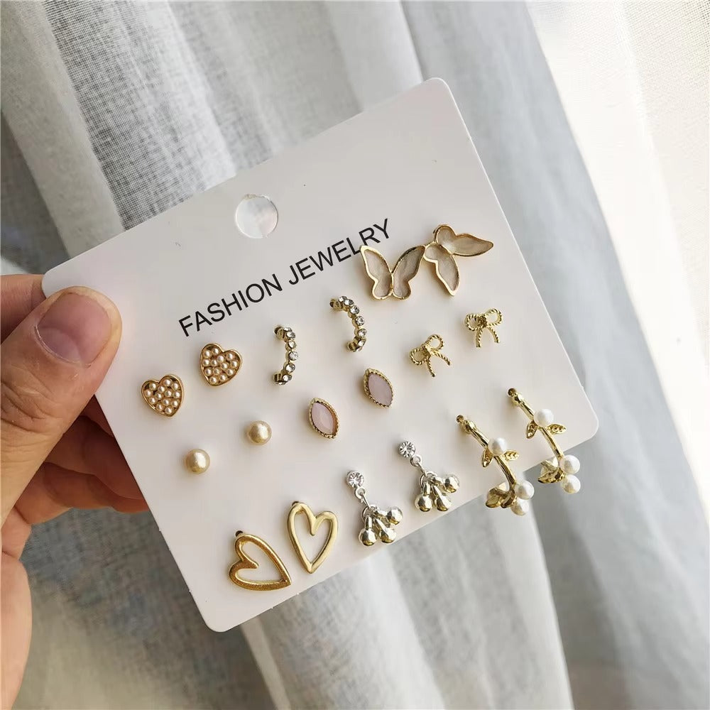 9 pairs of combo set of stud earrings.