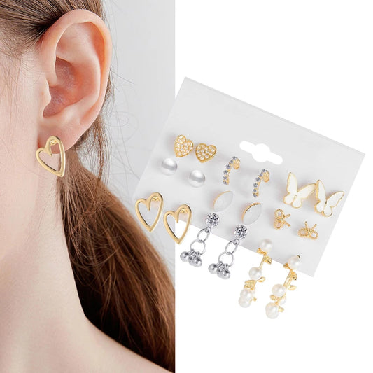 9 pairs of combo set of stud earrings.