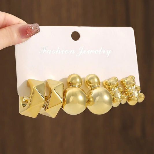 3 pairs gold chunky earrings combo card.