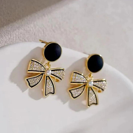 korean style black bow earrings.