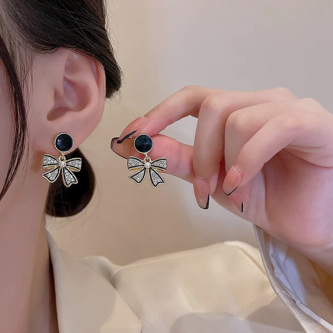 korean style black bow earrings.