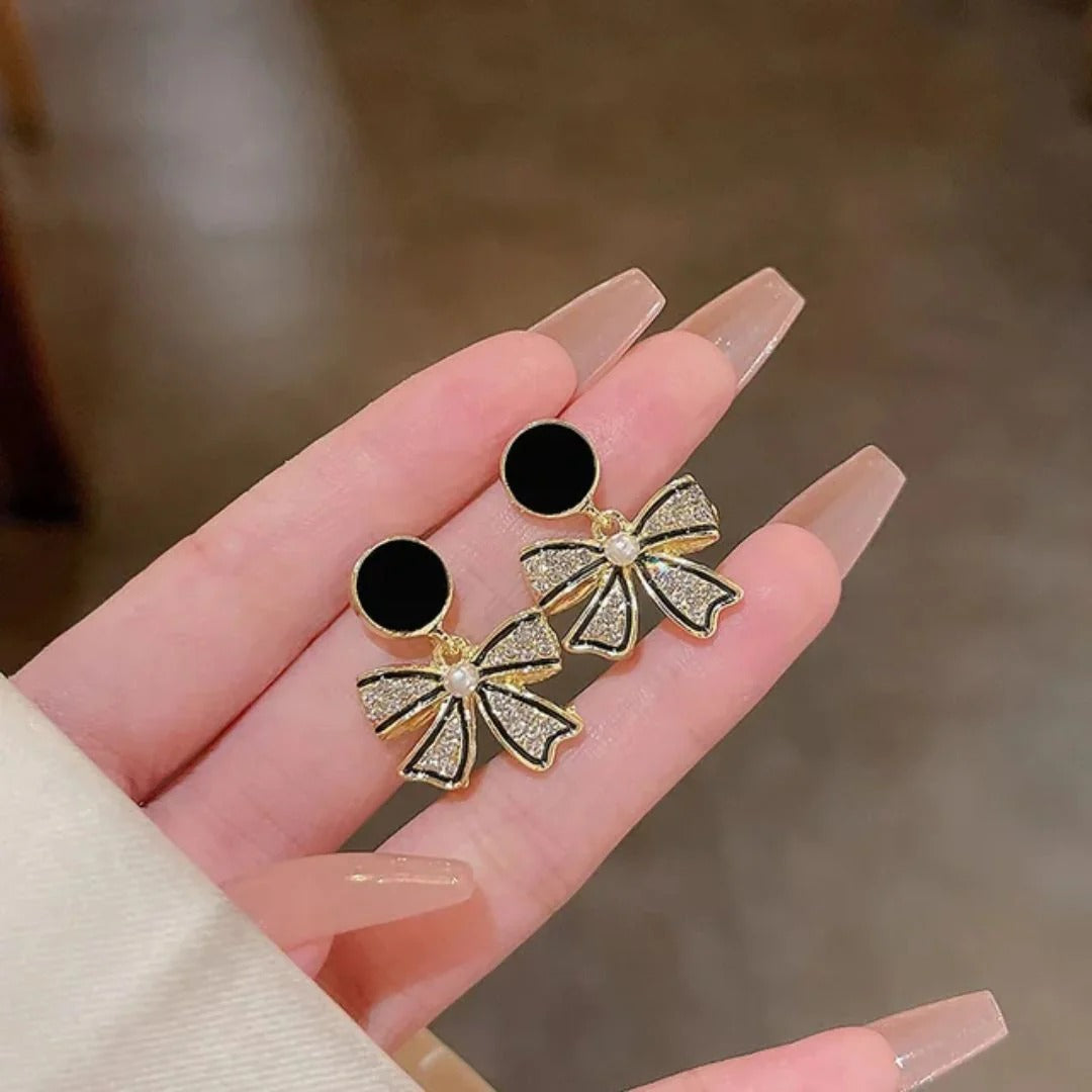 korean style black bow earrings.