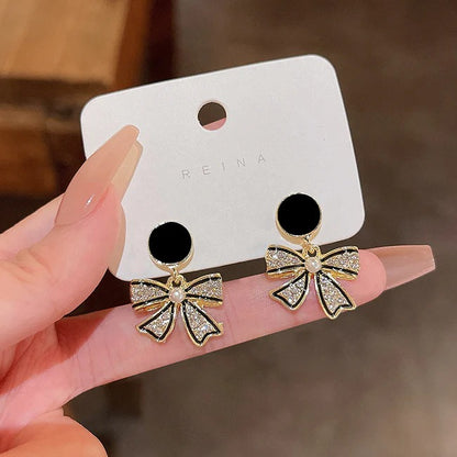korean style black bow earrings.